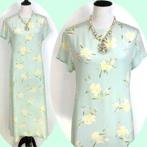 Vintage 100% Silk Maxi Floral Romantic Cottagecore Dress By Rena Rowan Sz 14P